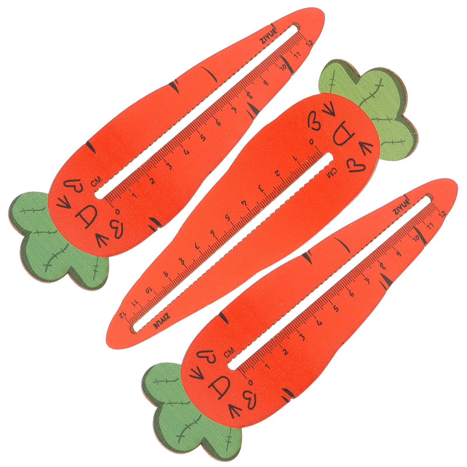 

3 Pcs Carrot Ruler Wood Measuring Tape Cartoon Rulers Wave Wooden Drawing Small