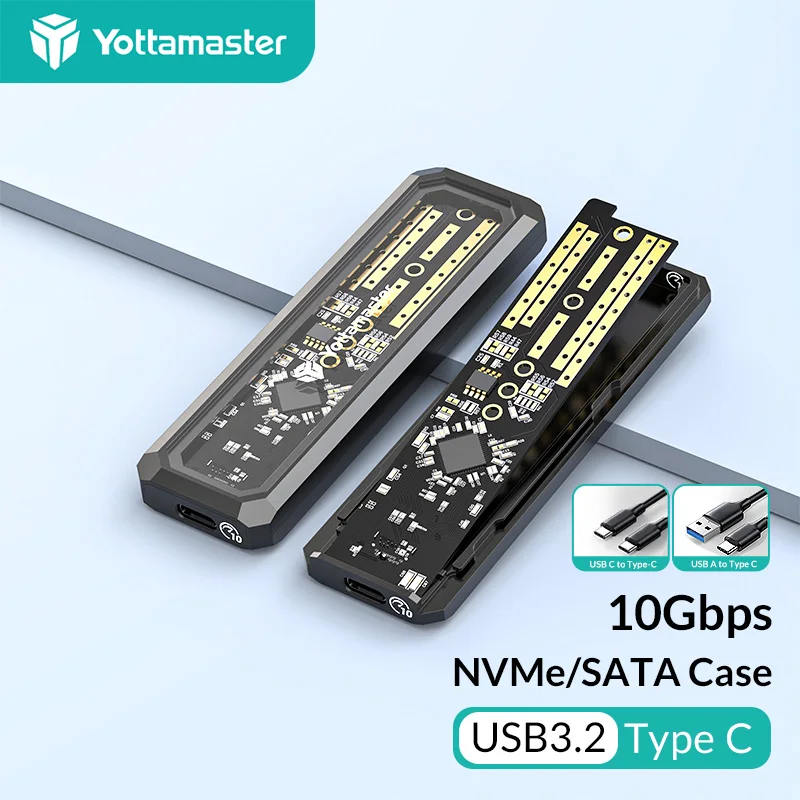 

Yottamaster M2 NVMe SATA SSD Enclosure 10Gpbs USB3.1 GEN2 Type-C Hard Drive Disk Case Support for M-Key B+M Key SSD Storage Case