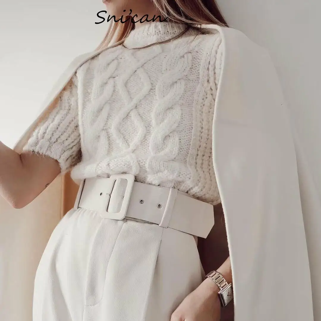 Solid White Twist Ladies Sweater Fashion Spring O Neck Short Sleeve Short Chic Tops Knitted Pullover Mujer Designer Casual Veste 
Solid White Twist Ladies Sweater Fashion Spring O Neck Short Sleeve Short Chic Tops Knitted Pullover Mujer Designer Casual Veste