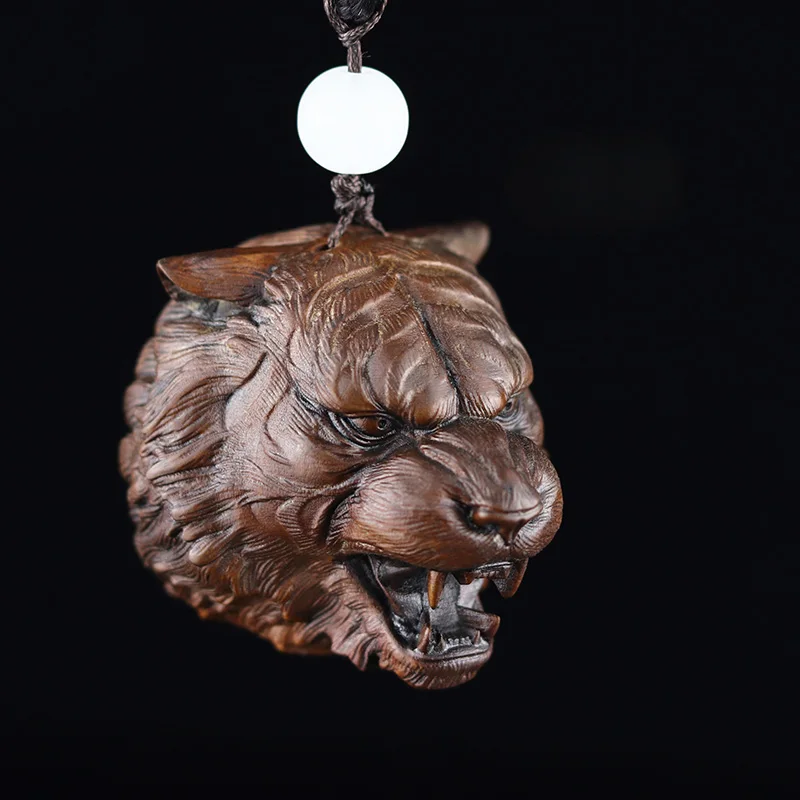 

XS414-5 CM Boxwood Tiger Head Chinese Zodiac Feng Shui Pendant Wood Statue Car Hanging Lucky Zodiac