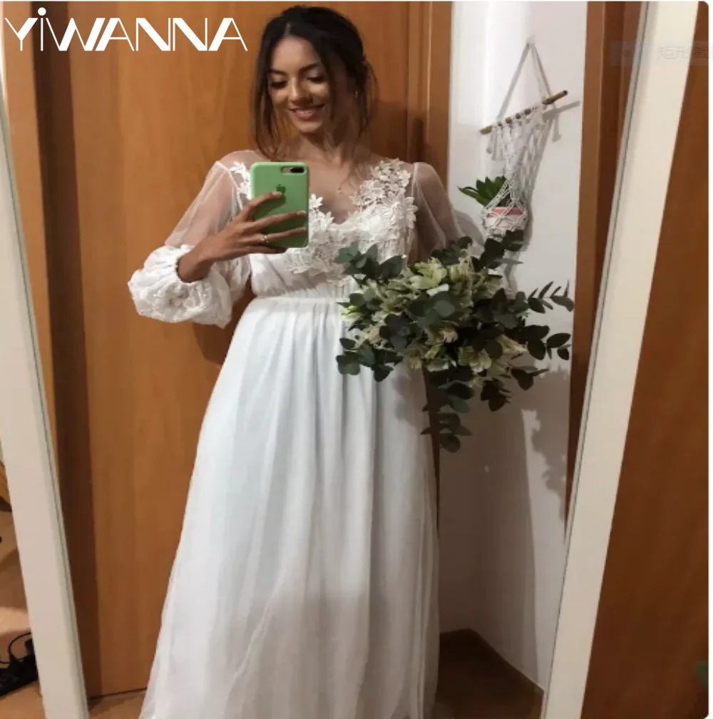 

Женское свадебное платье до пола It's yiiya, белое классическое платье А-силуэта с аппликацией и открытой спиной на лето 2019