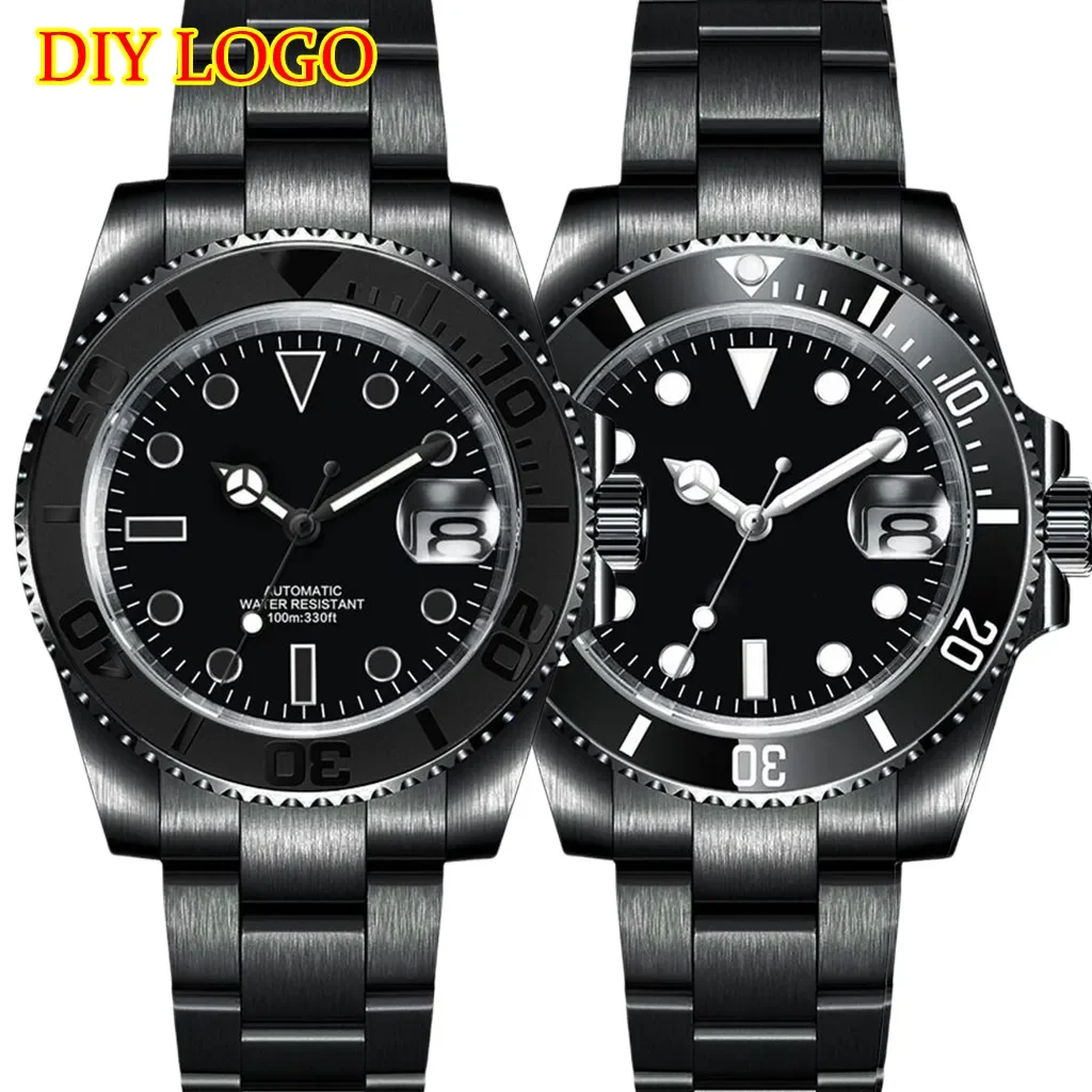 

New 40mm Black Case Sterile Mens Watches 100 Meters Waterproof Sapphire Glass NH35 Automatic Male Clock Mechanical Watch