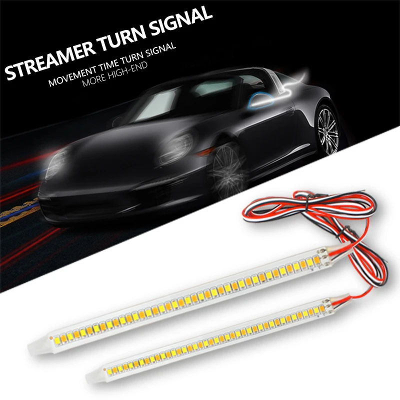 

2PCS Universal Car Rearview Mirror Indicator Lights DRL LED Strip White Yellow Flowing Turn Signal Light LED Flexible Side Lamps