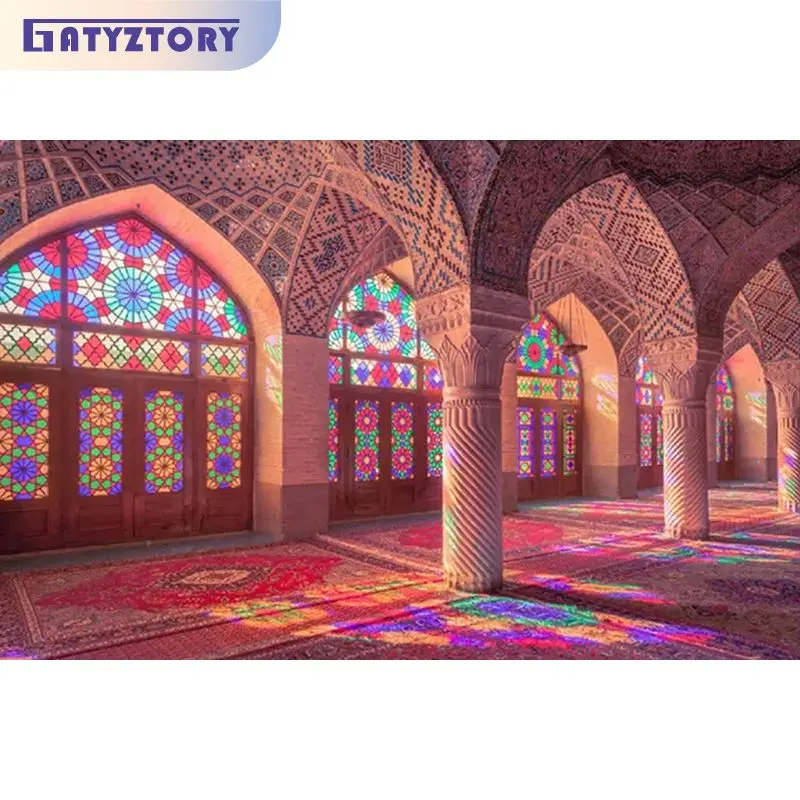 

Современная Раскраска по номерам GATYZTORY, набор «сделай сам» для творчества, Раскрашивание по номерам внутри мечети, красок для творчества для взрослых, краска для украшения дома