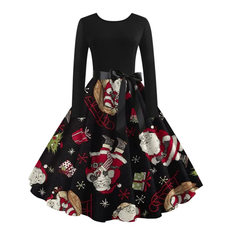 Fashion New Christmas Printed Women Pleated Dresses Autumn Winter Round Neck Long Sleeve Lace-up Large Swing Dress Female
Fashion New Christmas Printed Women Pleated Dresses Autumn Winter Round Neck Long Sleeve Lace-up Large Swing Dress Female