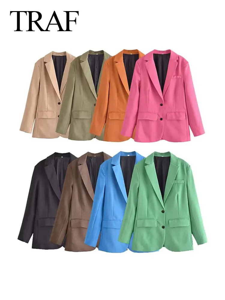 

TRAF Women's Textured Blazer Fashion Multicolor Office Blazer Chic Top 2024 Female Casual Jacket Long Cuff Single Row Button