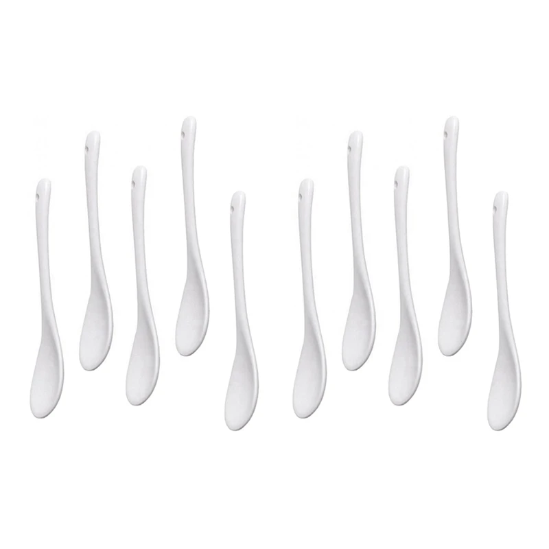 

10PCS White Porcelain Egg Spoons Ceramic Spoons Coffee Spoon Dessert Spoon Mocha Dip Serving Spoon