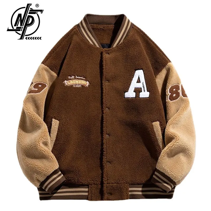 

Autumn Lambswool Baseball Jacket Men Warm Bomber Jacket Streetwear Fashion Letter Embroidery Fleece Varsity Coat Unisex 2023 New