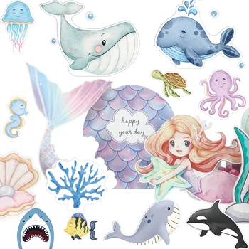 12/18/24/36inch Ocean Animals KT Board Mermaid Tail Whale Shark KT Board Birthday Party Decorations Baby Shower Party Supplies