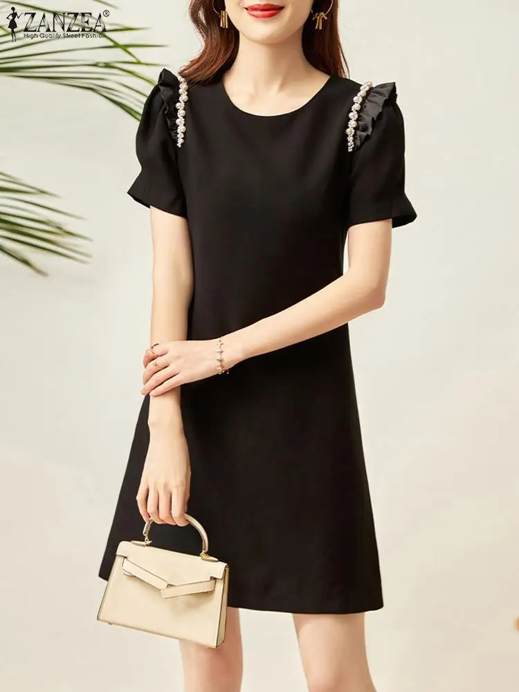 Женский летний сарафан ZANZEA, элегантное платье с круглым вырезом, коротким рукавом и оборками, модное повседневное офисное платье до колена, женское платье
Женский летний сарафан ZANZEA, элегантное платье с круглым вырезом, коротким рукавом и оборками, модное повседневное офисное платье до колена, женское платье