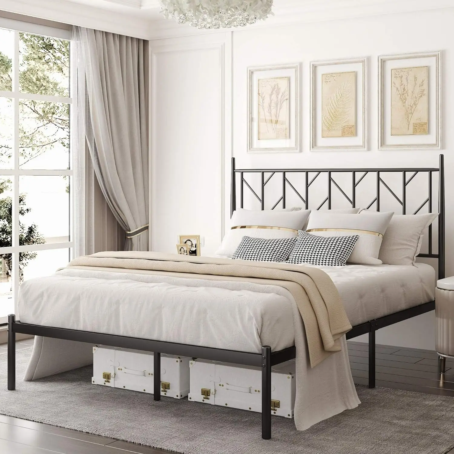 Inch platform bed frame, vintage headboard, 14-inch metal mattress base storage, no spring box needed, modern, black
Inch platform bed frame, vintage headboard, 14-inch metal mattress base storage, no spring box needed, modern, black