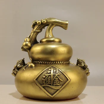 티베트 신전 컬렉션 올드 황동 아마스 부 조롱박, 번성하는 사업 황금 두꺼비 조각상 장식품, 타운 하우스 엑소시즘, 8 인치