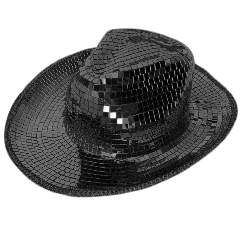 

Sparkly Mirrored Cowboy Hat Reflective Disco Ball for Bachelorette Party Jazz Hat All-match for Club Stage Bar Dropship