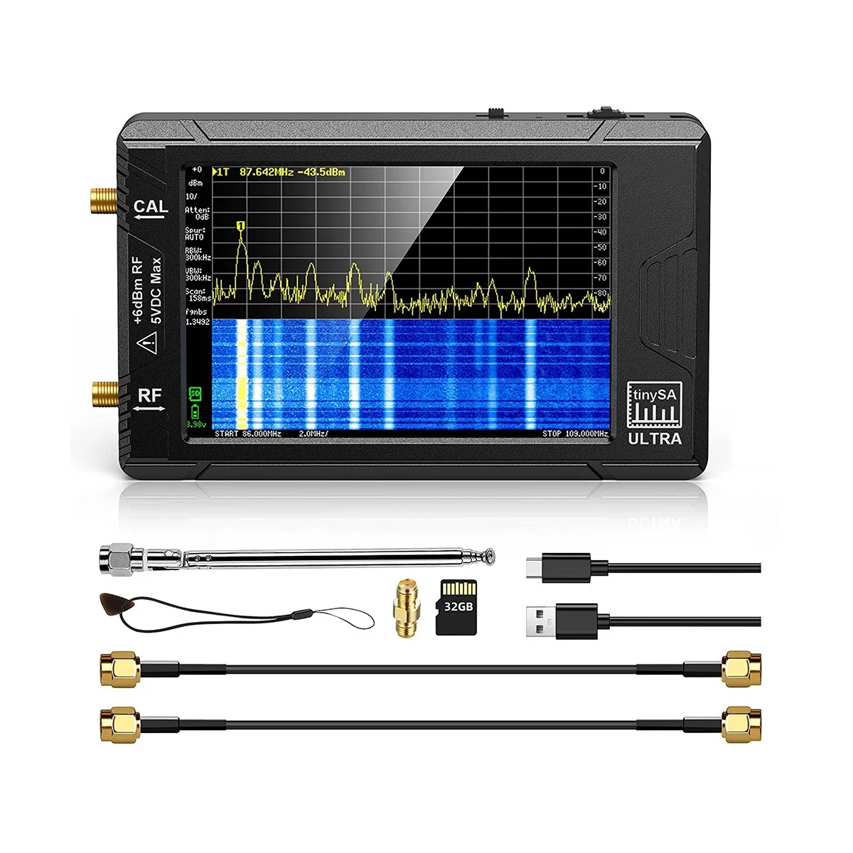 

Анализатор спектра, SeeSii 4,0 дюйма от 100 кГц до 5,3 ГГц, миниатюрный генератор сигналов 2 в 1 с частотой от 100 кГц до 800 МГц