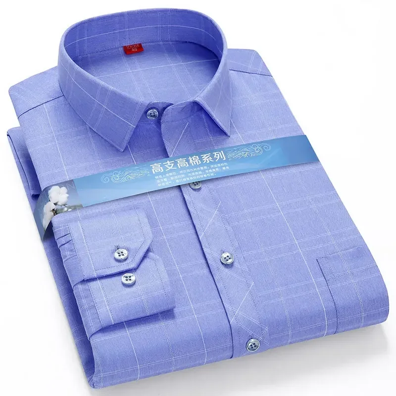 

Formal Mens Printed Plaid Dress Shirt Long Sleeve Social Fashion Tops Office Soft Quality Regular Fit Work Smart Casual Shirt