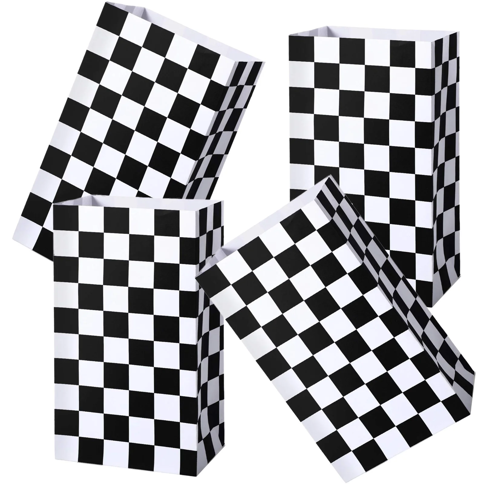 

16Pcs Race Car Birthday Party Decorations Checkered Racing Treat Bags Black and White Bags Goodie Bags Candy Bags