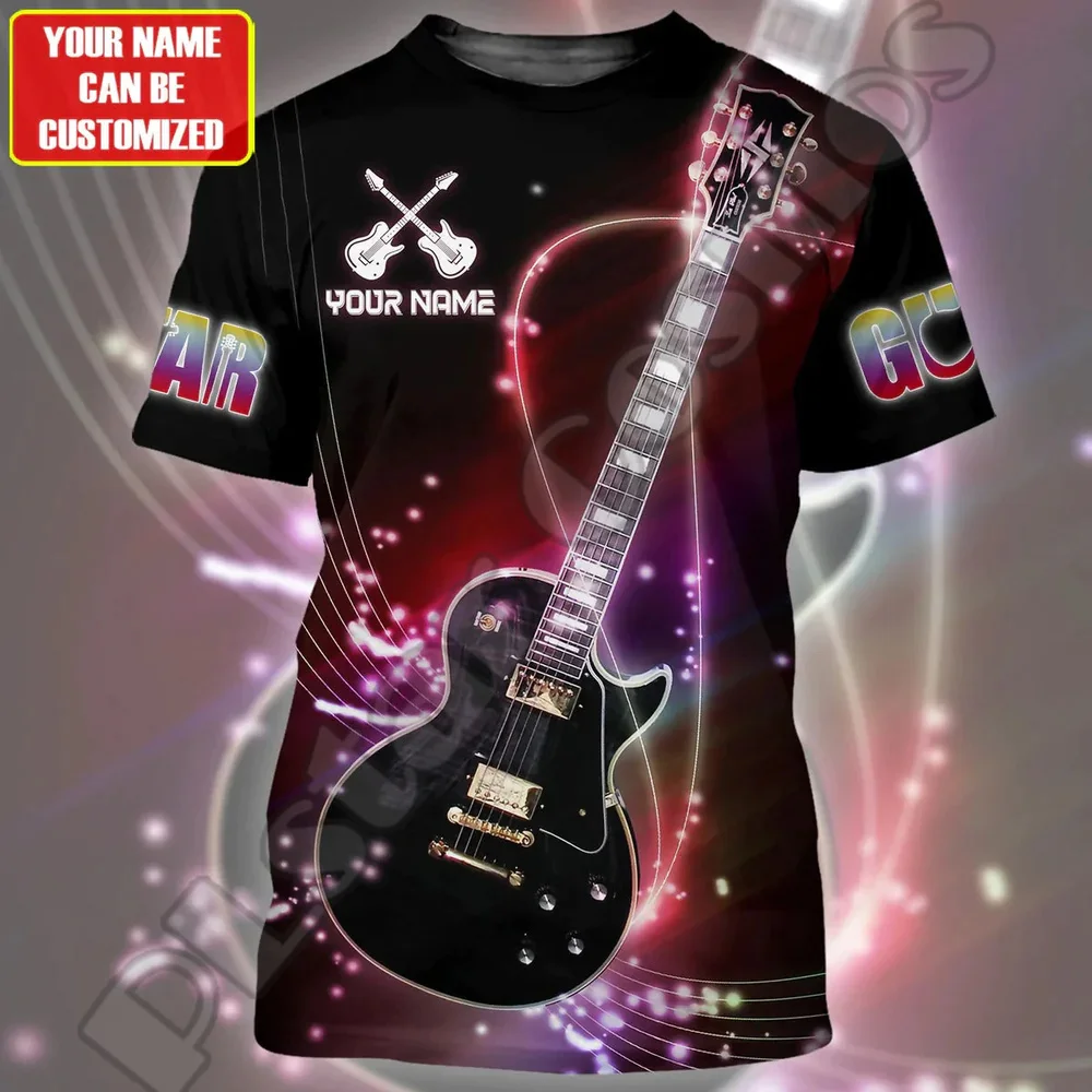 

Newest Custom Name Music Electronic Guitar Colorful Polyester 3DPrint Harajuku Streetwear Summer Casual Short Sleeves T-Shirts X