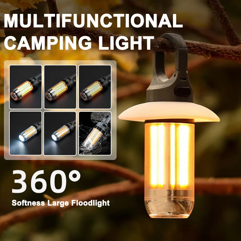 

2-in-1 LED Camping Lights Dual Light Source Flashlight Tent Atmosphere Lamp Outdoor Fishing Emergency Lighting Keychain Torch