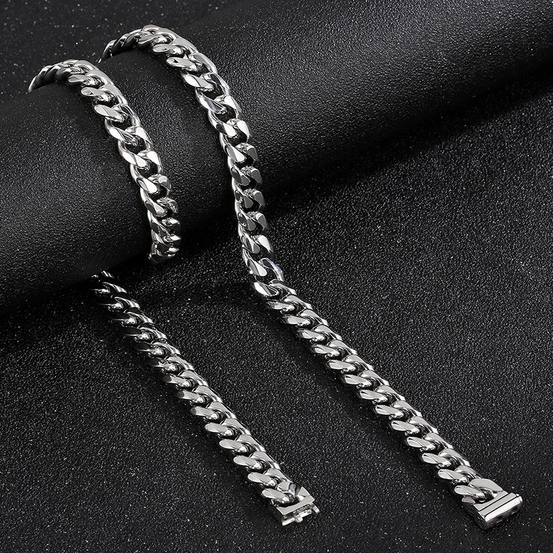 

Fongten Width 10mm Necklace For Men Stainless Steel Cuban Link Chain Necklace Gold Silver Color Curb Heavy Choker Jewelry