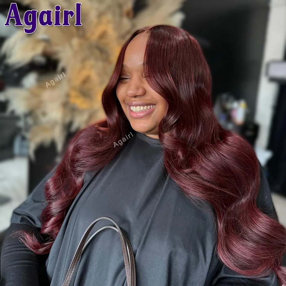 

13X6 Dark Burgundy Red 99J Colored Lace Frontal Wigs Human Hair 13X4 Glueless Body Wave Lace Front Wigs For Women 200% Density