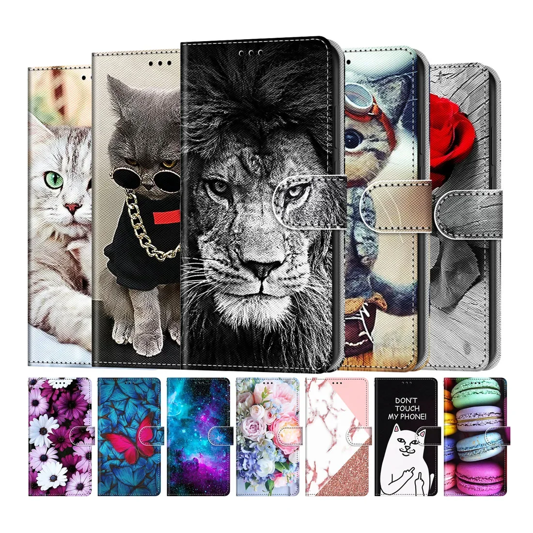 

Painted Leather Flip Case For ZTE Blade 20 Smart A3 2020 A5 2020 A31 A51 Lite A71 Wallet Card Holder Stand Book Cover