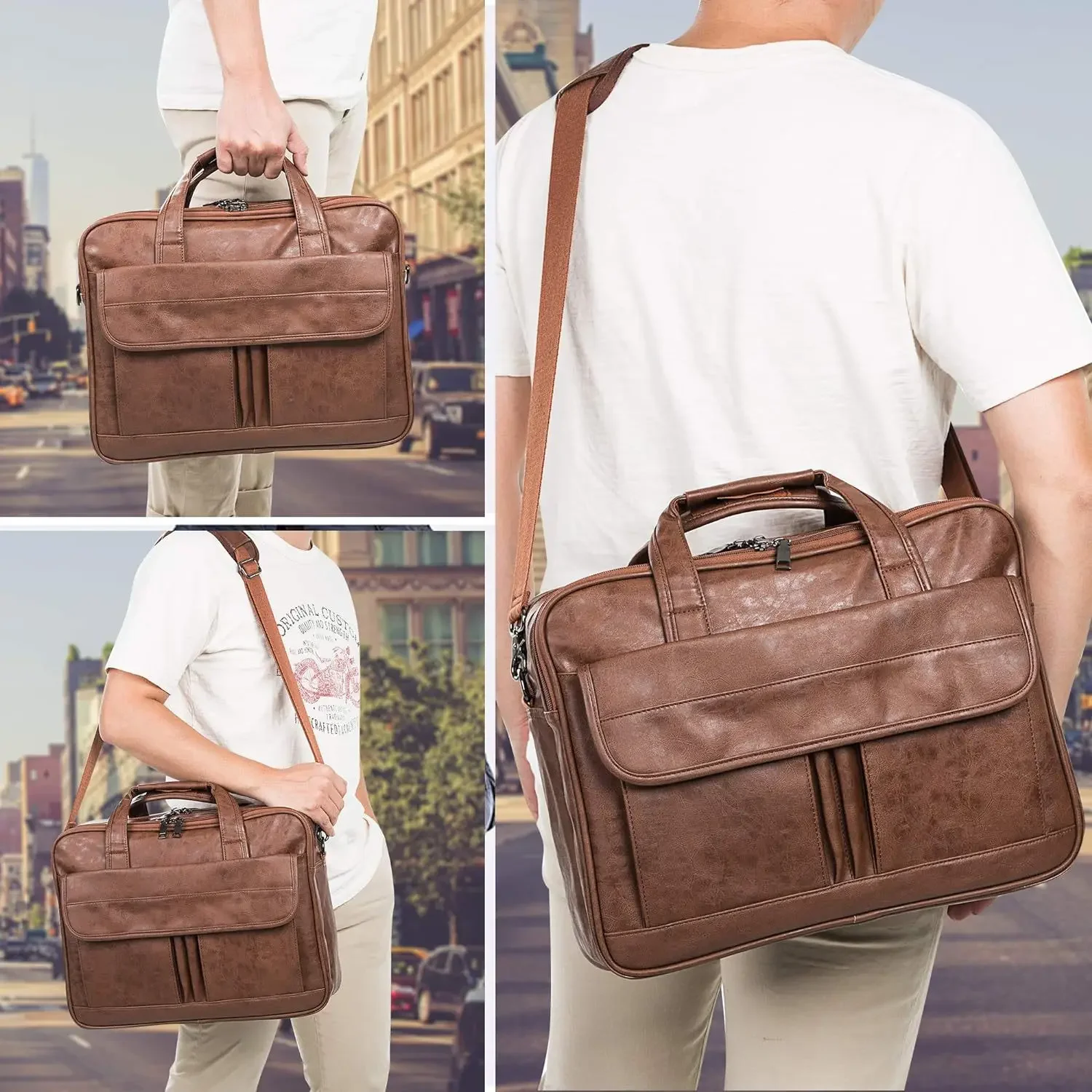 

PU Computer Male Bag Business Leather Handbag Crossbody Case Luxury Briefcase Classical New Retro Shoulder Laptop Brand Men