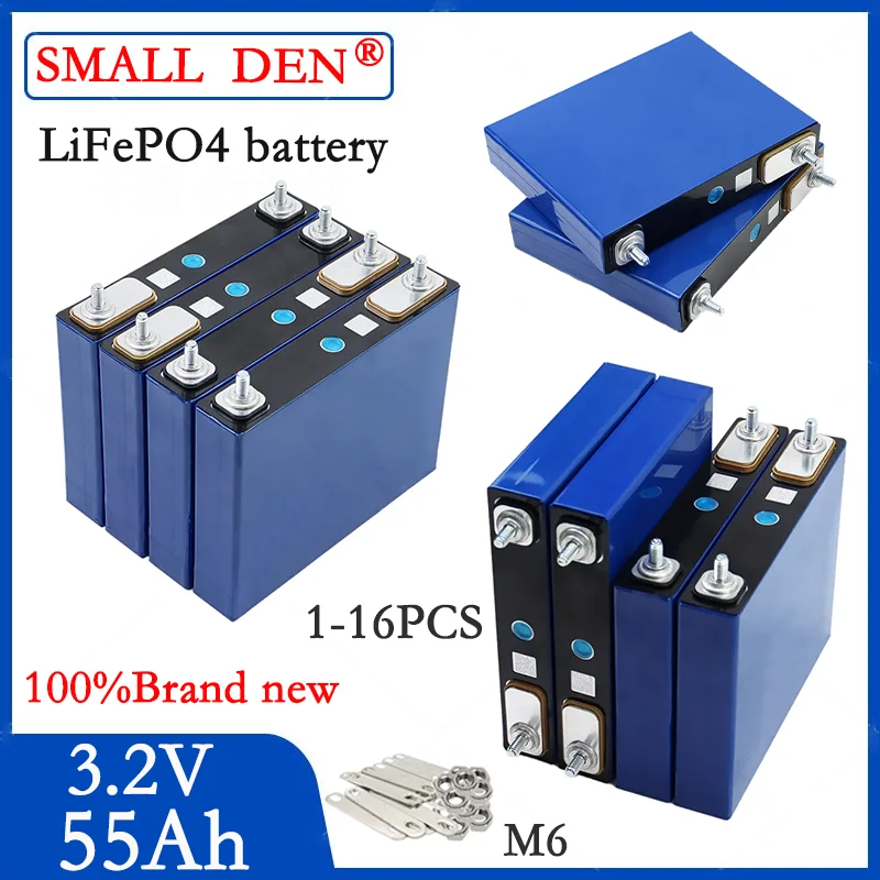 

1-16PCS New 3.2V 55Ah LiFePO4 Rechargeable battery 3C High power diy 12v 24v 55000mAh Electric car Boat Solar RV Golf cart Yacht