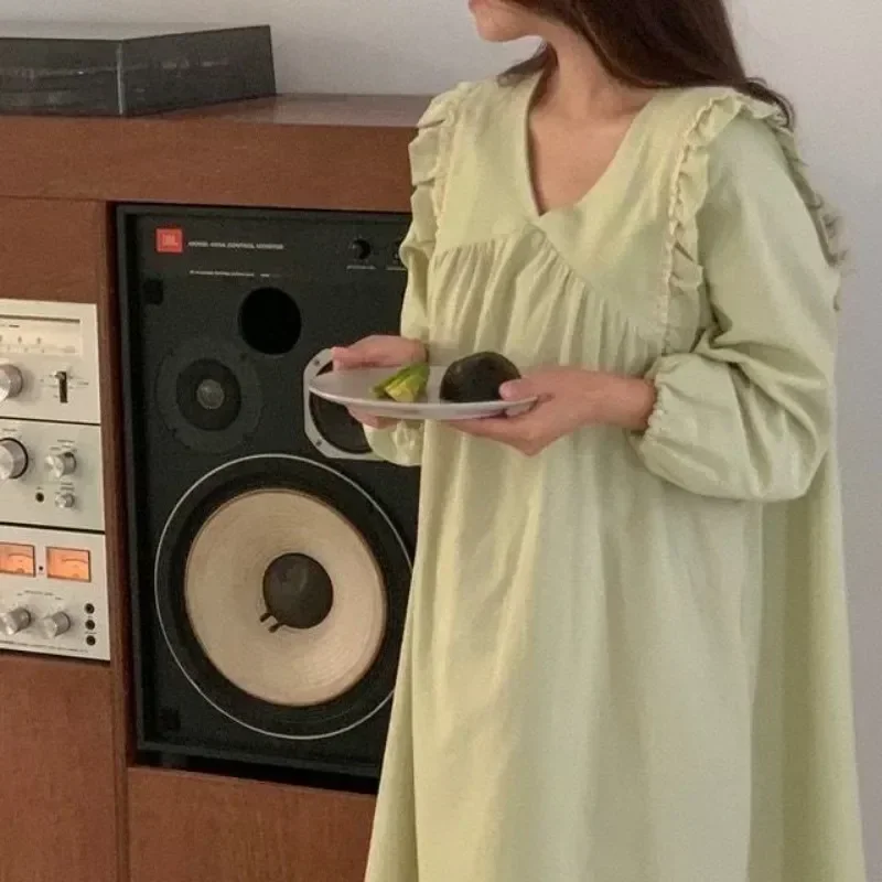 One Sleepwear Sleeve Womens Night Solid Home Long Dress Ruffle 2023 Pajamas Nightgown Korean V-neck Piece Lace Wear Autumn Style
One Sleepwear Sleeve Womens Night Solid Home Long Dress Ruffle 2023 Pajamas Nightgown Korean V-neck Piece Lace Wear Autumn Style