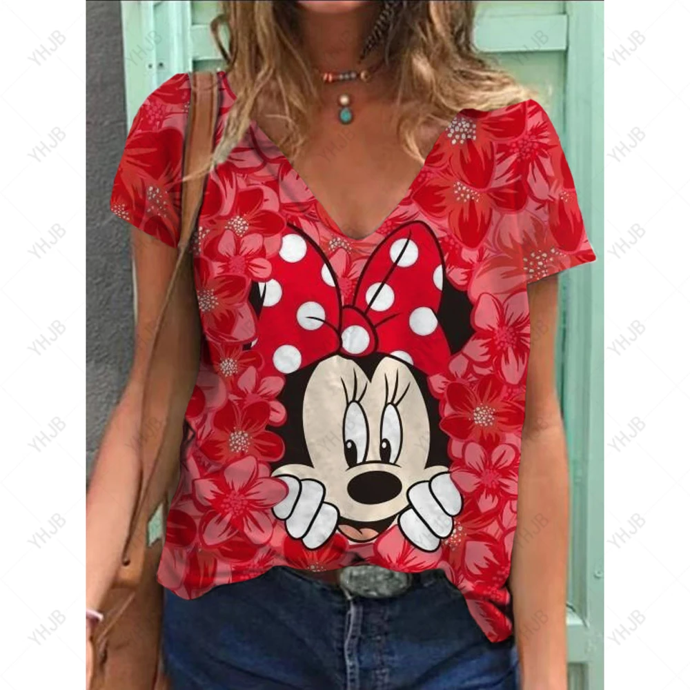 

Женская модная рубашка, свободные топы, простая футболка с принтом Диснея Минни Микки Маус, Женский пуловер с коротким рукавом, летняя футболка в стиле Харадзюку