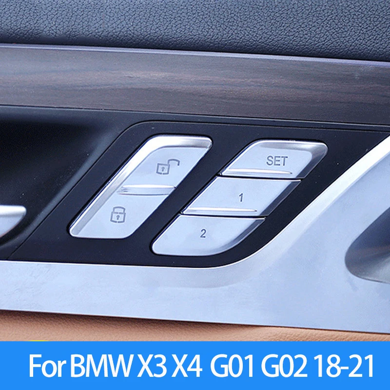 Silver Car Door Lock Unlock Seat Memory Button Trims Switch Sticker For BMW X3 G01 X4 G02 2018-2021 ABS Auto Chrome Accessories 
Silver Car Door Lock Unlock Seat Memory Button Trims Switch Sticker For BMW X3 G01 X4 G02 2018-2021 ABS Auto Chrome Accessories