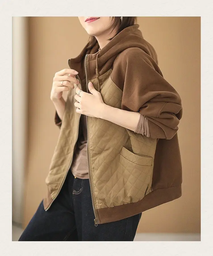 2023 Spring Autumn Winter Loose Ddiamond Plaid Splicing Top Women Hooded Sweatshirt Short Thick Warm
2023 Spring Autumn Winter Loose Ddiamond Plaid Splicing Top Women Hooded Sweatshirt Short Thick Warm