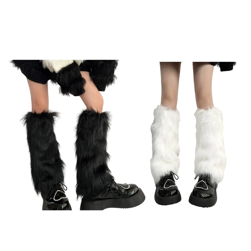 

Womens Furry Party Costume Sexy Y2K Faux Furs Fuzzy Long Shoes Cuffs Cover Leg Warmers/Boot Sleeves/Boot Covers