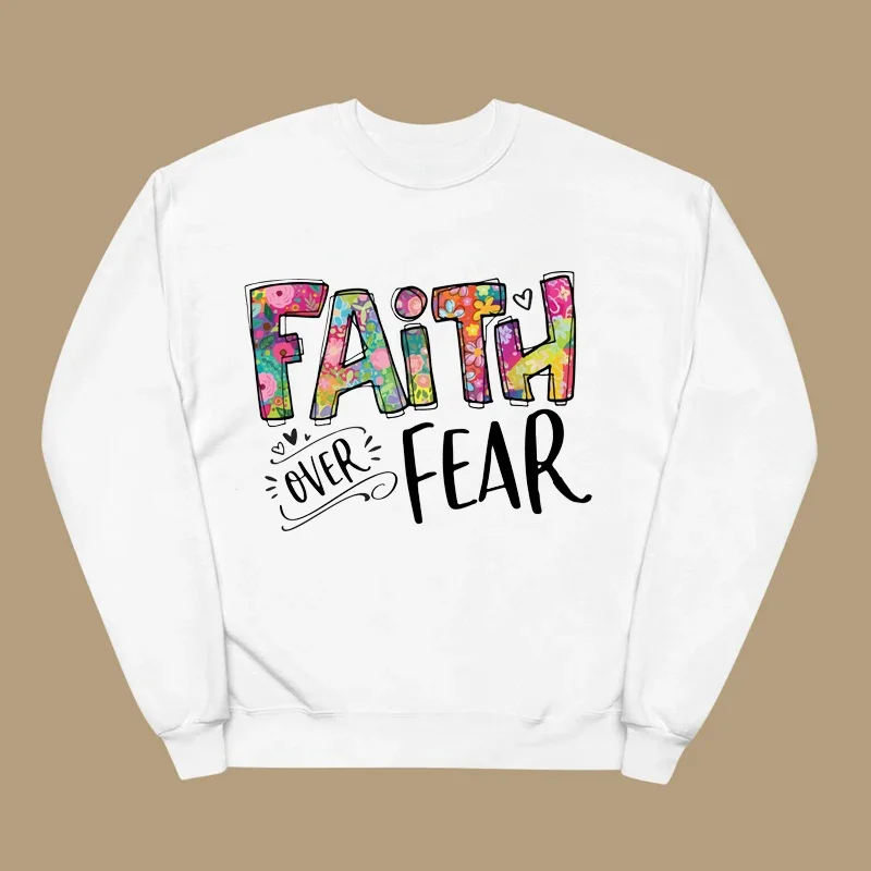 

Floral Letters with Fear Over Faith Religious Womens Sweatshirts Trendy Church Clothes Popular Slogn Jumper Christian Hoodies