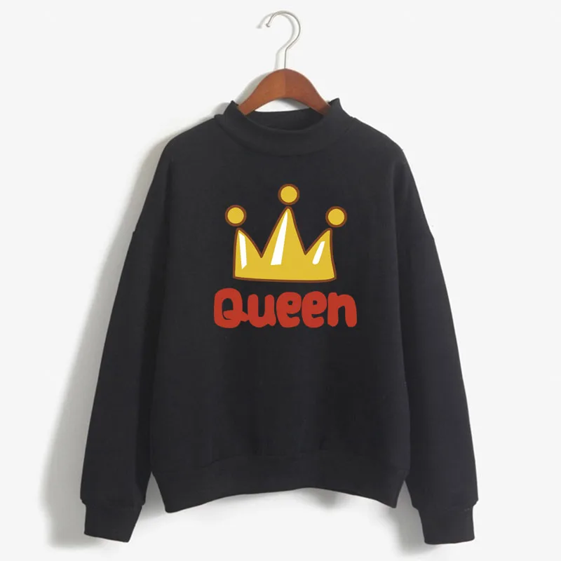 

Queen Crown Print Woman Sweatshirt Sweet Korean O-neck Knitted Pullovers Thick Autumn Winter Candy Color Couples Clothing