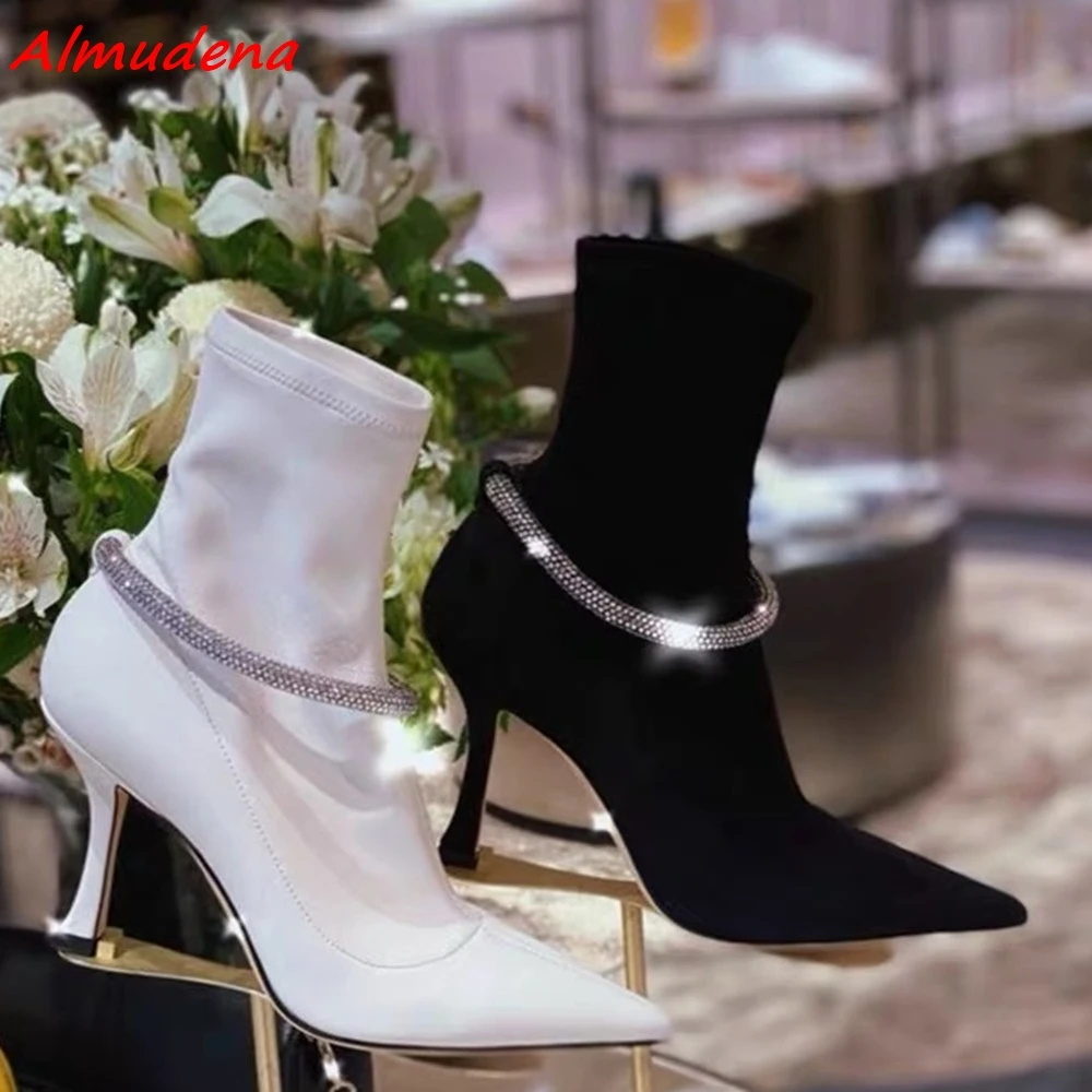 Rhinestone Chain Stretch Boots Pointed Toe Mid Calf Slip On Sexy Stiletto Heels 2023 New Arrivals Spring Autumn Fashion Shoes
Rhinestone Chain Stretch Boots Pointed Toe Mid Calf Slip On Sexy Stiletto Heels 2023 New Arrivals Spring Autumn Fashion Shoes