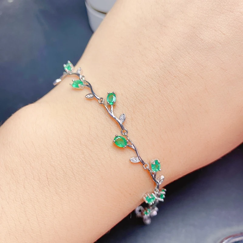 

Natural Emerald Bracelet for women silver 925 jewelry luxury gem stones 18k gold plated free shiping items