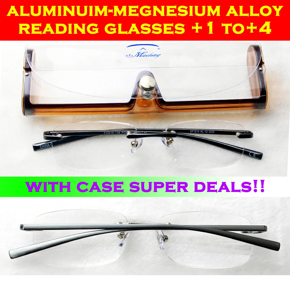 New Aluminium Magnesium Rimless Frameless Super Light Rigid Men Women Reading Glasses + Case +1 +2 +2.5 +2.75 +3.75 +3.5
New Aluminium Magnesium Rimless Frameless Super Light Rigid Men Women Reading Glasses + Case +1 +2 +2.5 +2.75 +3.75 +3.5