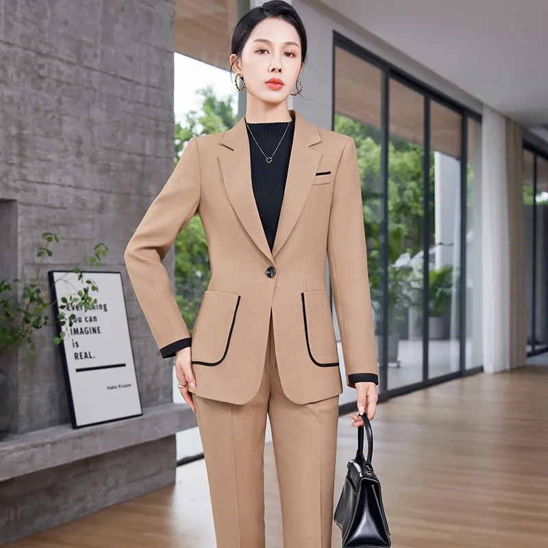 

Khaki Small Suit Outfit Women's Spring and Autumn New Niche Design Capable Temperament Slim-Fit Commute Professional Tailored Su