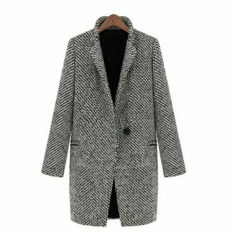 S-4XL Woman Winter Coats New Fashion Casual Long Sleeve Houndstooth Patchwork V-Neck Single Button Gray Autumn Outerwear Coat
S-4XL Woman Winter Coats New Fashion Casual Long Sleeve Houndstooth Patchwork V-Neck Single Button Gray Autumn Outerwear Coat