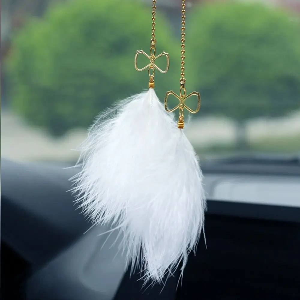 

Decoration Car Hanging Ornaments Fashion Automobile Metal Alloy Car Pendant White Feather Rearview Mirror Pendant Home Wall
