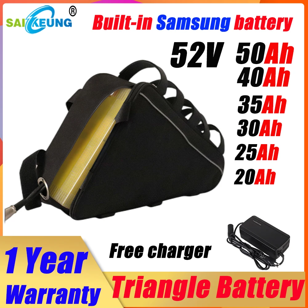 

Triangle 52V 25ah 30AH 35ah 40AH Frame electric bike 1000w 52V 50ah lithium Battery 2000w 20ah Huge Capacity 2000W with Charger