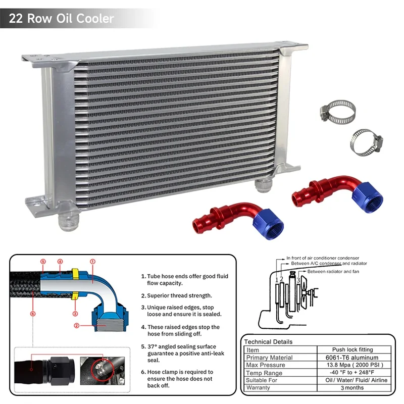 AN10 Universal 15/22/34 Row Oil CoolerEngine Transmission MOCAL Style with 2PCS 90 Degree Hose Adapters
AN10 Universal 15/22/34 Row Oil CoolerEngine Transmission MOCAL Style with 2PCS 90 Degree Hose Adapters