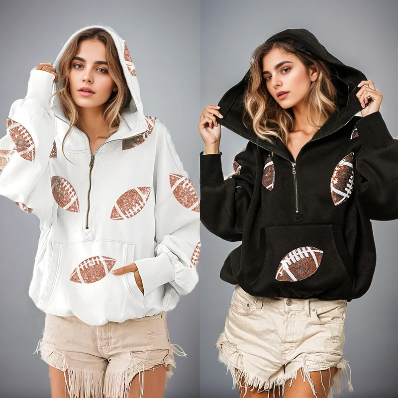 Rugby Sequin Hoodies Sweatshirts Female Zipper Drawstring Long-sleeve Pullover Top Jacket Loose Casual Street Women Clothing
Rugby Sequin Hoodies Sweatshirts Female Zipper Drawstring Long-sleeve Pullover Top Jacket Loose Casual Street Women Clothing