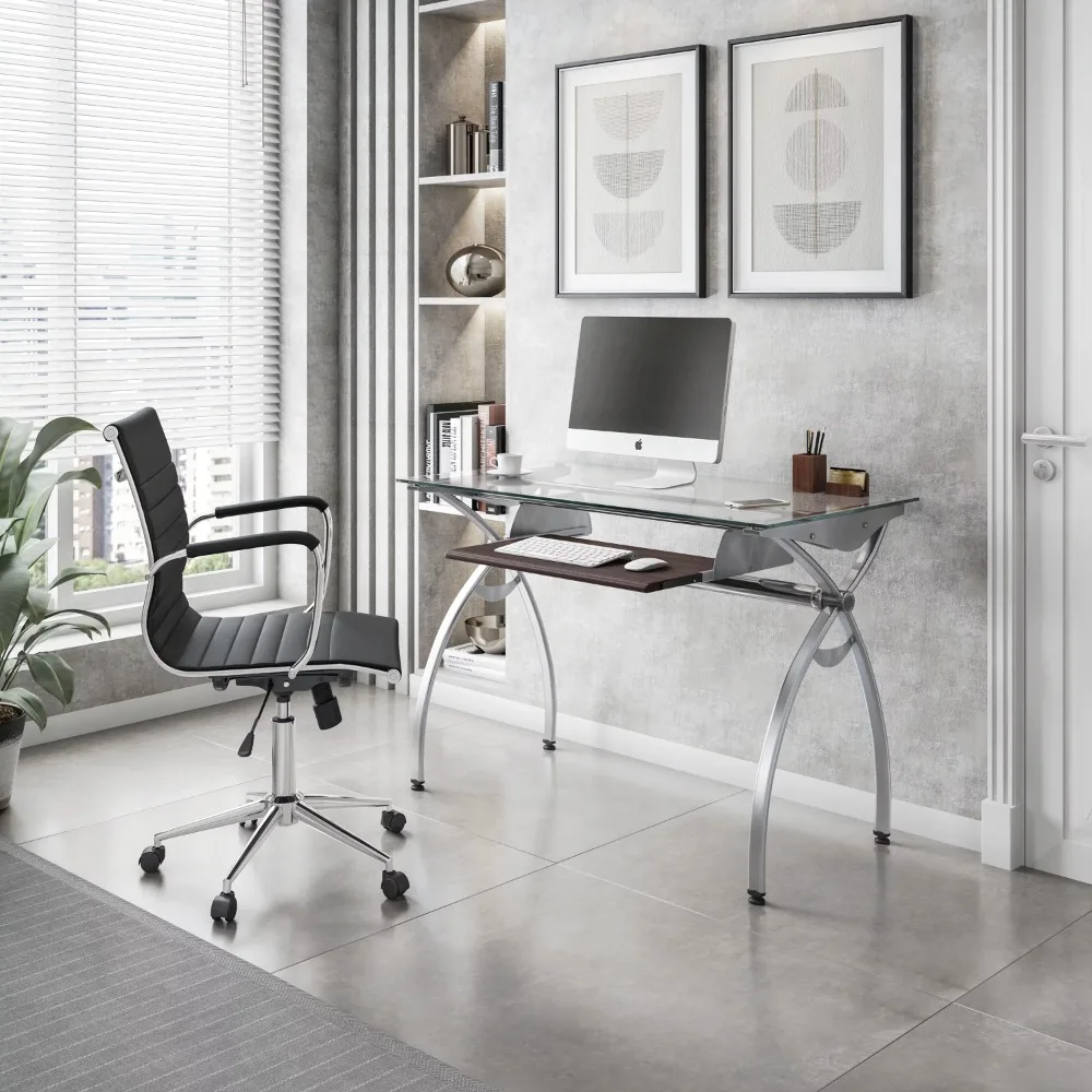 Free shipping glass countertop computer desk with keyboard tray and silver legs, suitable for home work or study
Free shipping glass countertop computer desk with keyboard tray and silver legs, suitable for home work or study