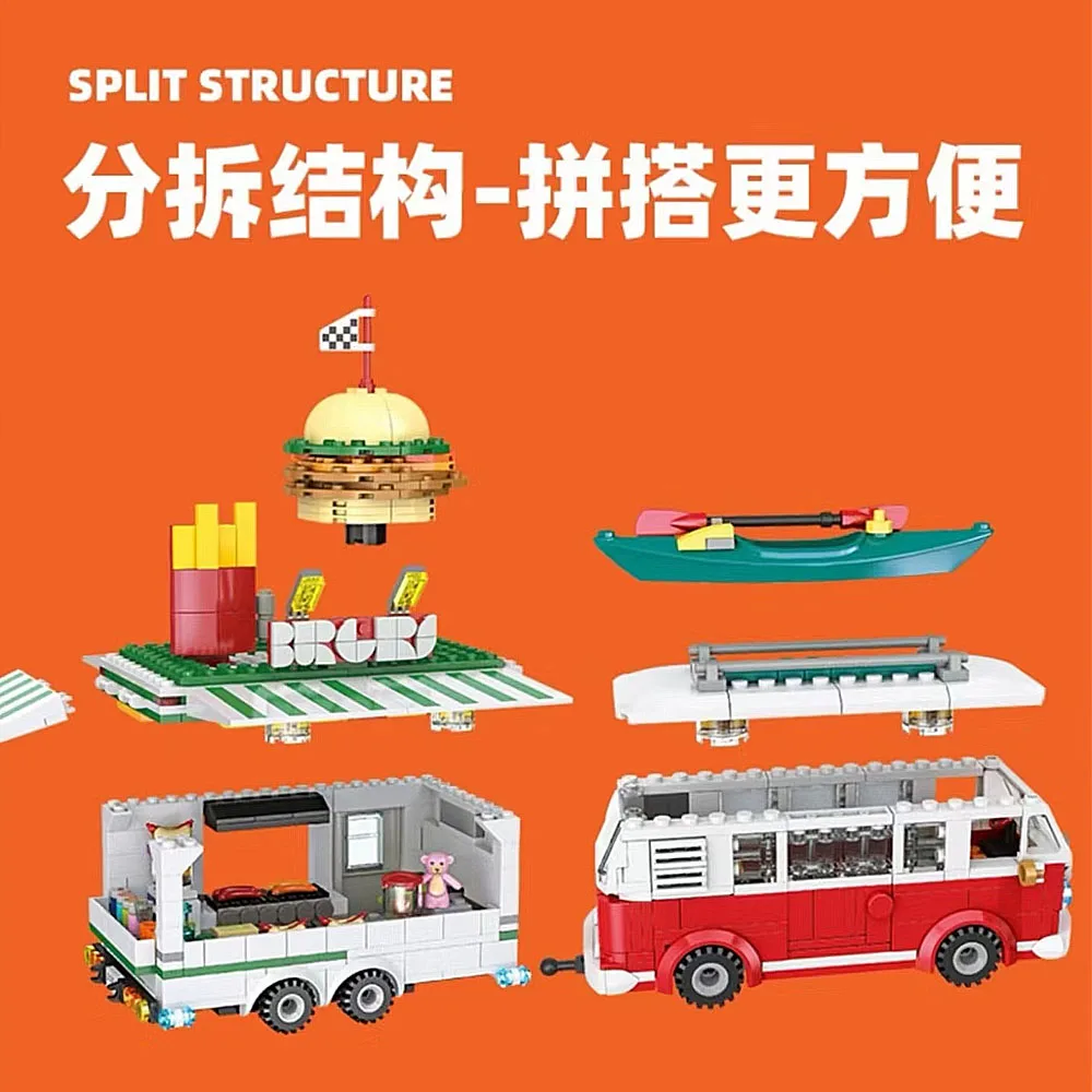 Creative IDEAS Hamburg van series moc Building Block VW T1 Camper Van model toy birthday New Year gifts Christmas 883pcs Creative IDEAS Hamburg van series moc Building Block VW T1 Camper Van model toy birthday New Year gifts Christmas 883pcs