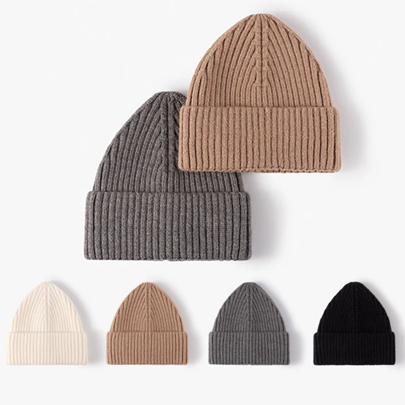 

Autumn Winter Woolen Knitted Hats Warm Thickened Beanie Caps Flanging Pointed Hat Outdoor Fashion Pullover Caps Skull Cap