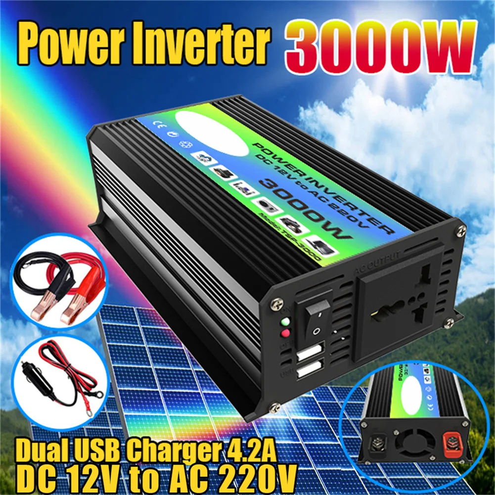 Pure Sine Wave Inverter 3000W DC 12V To AC 110V/220V Invertor Dual USB Charge 4.2A Car Converter Power Inverter Car Accessories
Pure Sine Wave Inverter 3000W DC 12V To AC 110V/220V Invertor Dual USB Charge 4.2A Car Converter Power Inverter Car Accessories