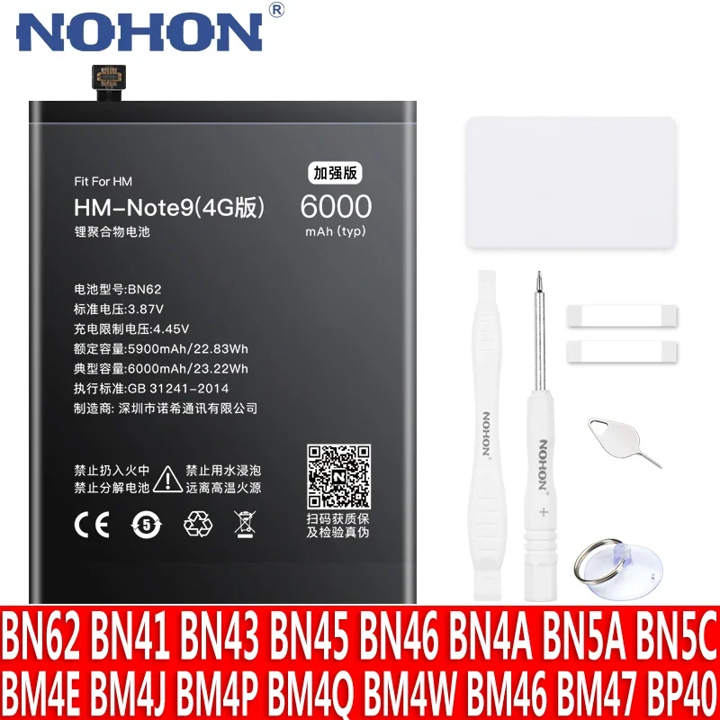 

NOHON Battery For Xiaomi Redmi Note 9 10 11 Pro 8 7 8T 5 4 3 4X Hongmi 3 3S 4X 7 9T K20 K30 Pro Mi POCO F1 F2 M3 M4 Mi3 10T Lite