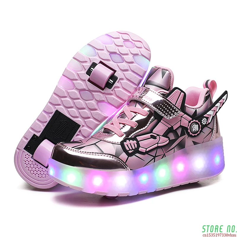 

New Children Sneakers Sole Flash Kids Running Shoes Single Row Roller Skates Boys Girls LED Light Safe Comfortable Skates