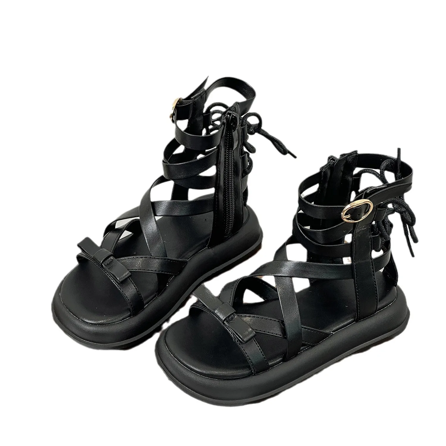 

Summer Children's Girls Fashion Zip Roman Style Peep Toe Ankle Strap Platform Sandals Princess Party Dress Flats Sandals